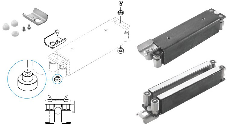Akcesoria z łącznikiem do montażu magnetycznego wózka nośnego WD Medium na zaokrąglonej prowadnicy w systemach podnoszono-przesuwnych HST [IRONLEV 100581]